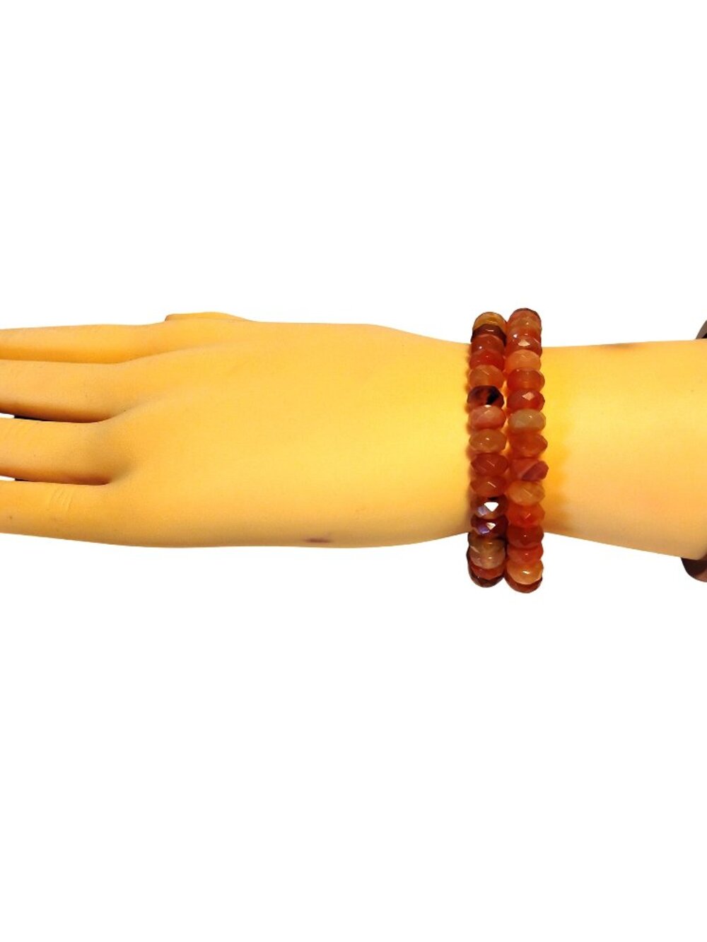 Womens Faceted Carnelian Gemstone Stretch Bracelets Set Of 2  Size 6.5-7 Inches